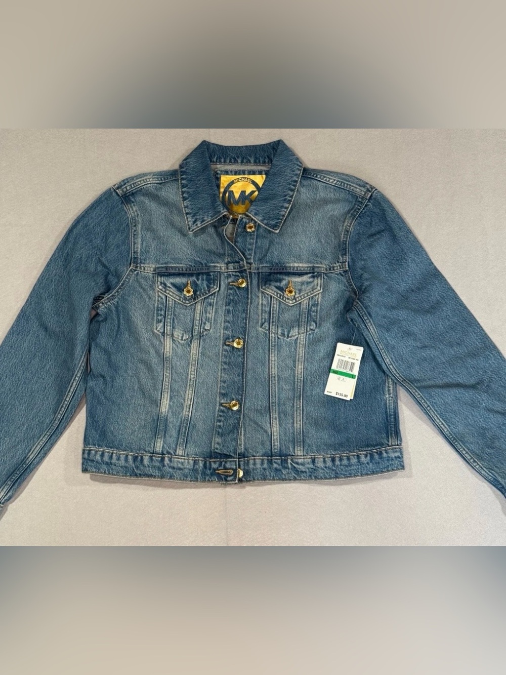NEW MICHAEL KORS Size L Women's Jean Jacket Premium Denim STRETCH Stone Wash